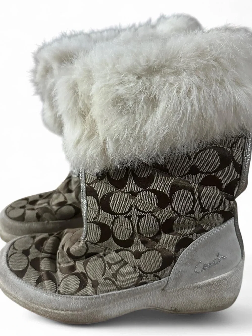 Coach Faith Fur Trimmed Winter Boots in Monogram Pattern